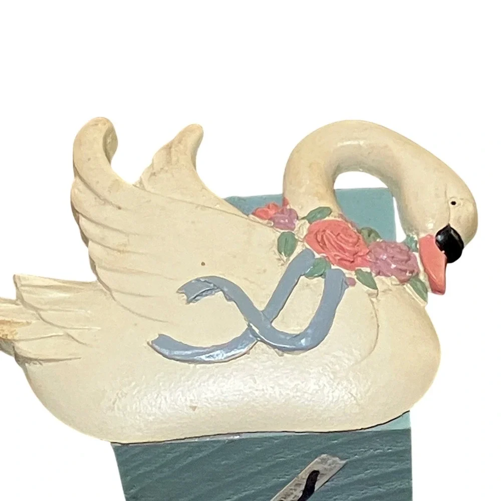 Wangs International Swan Candle Holder Folk Art Wood Block Heart  Vintage